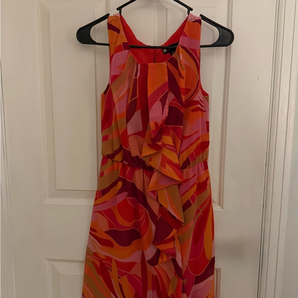 Valerie Bertinelli Red and Pink Midi Dress